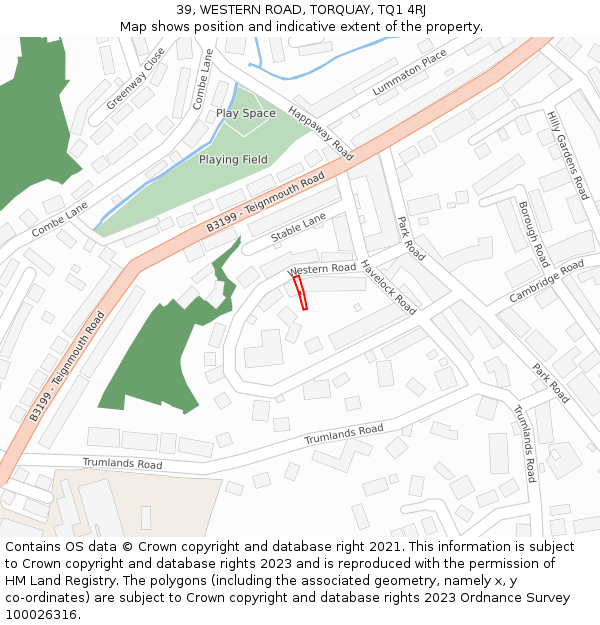 39, WESTERN ROAD, TORQUAY, TQ1 4RJ: Location map and indicative extent of plot