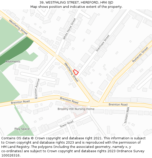 39, WESTFALING STREET, HEREFORD, HR4 0JD: Location map and indicative extent of plot