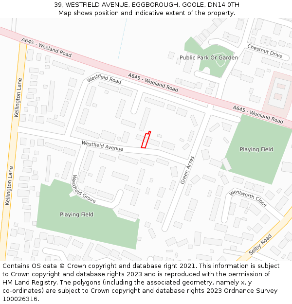 39, WESTFIELD AVENUE, EGGBOROUGH, GOOLE, DN14 0TH: Location map and indicative extent of plot