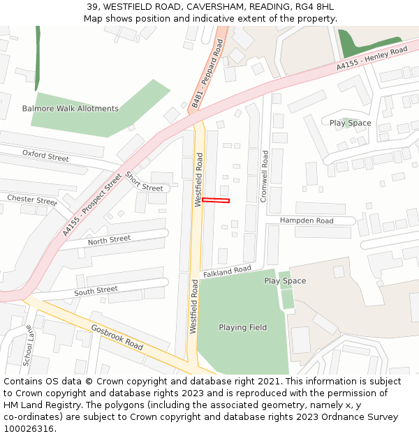 39, WESTFIELD ROAD, CAVERSHAM, READING, RG4 8HL: Location map and indicative extent of plot