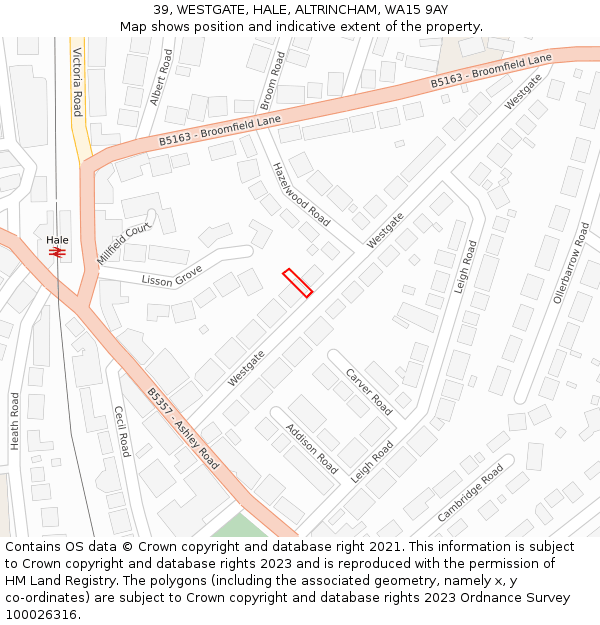 39, WESTGATE, HALE, ALTRINCHAM, WA15 9AY: Location map and indicative extent of plot