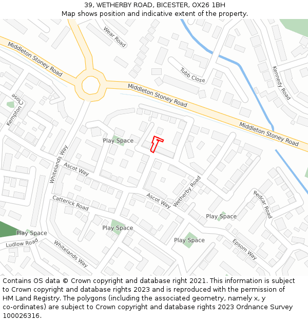 39, WETHERBY ROAD, BICESTER, OX26 1BH: Location map and indicative extent of plot