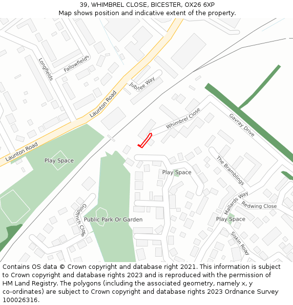 39, WHIMBREL CLOSE, BICESTER, OX26 6XP: Location map and indicative extent of plot