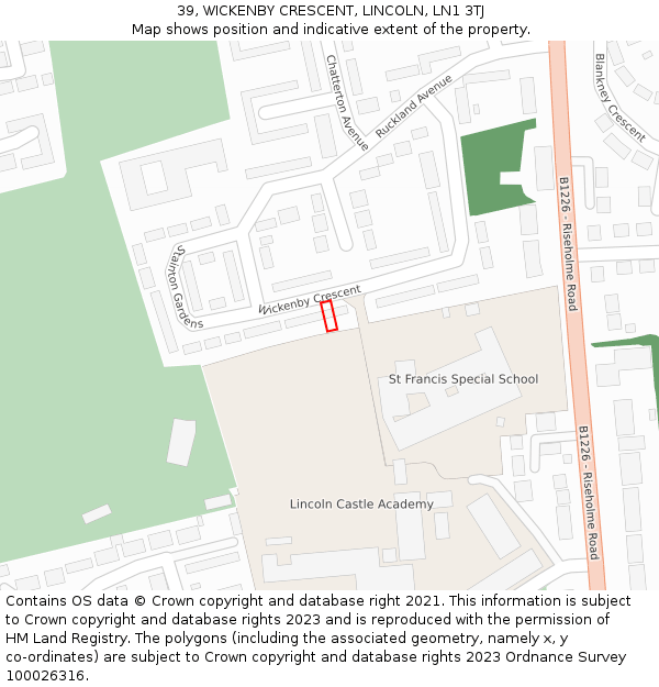 39, WICKENBY CRESCENT, LINCOLN, LN1 3TJ: Location map and indicative extent of plot