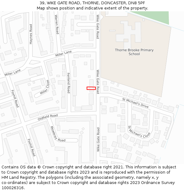 39, WIKE GATE ROAD, THORNE, DONCASTER, DN8 5PF: Location map and indicative extent of plot