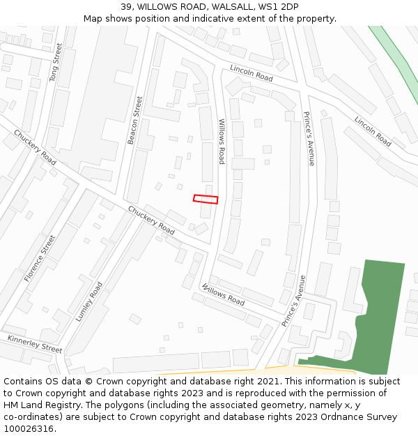 39, WILLOWS ROAD, WALSALL, WS1 2DP: Location map and indicative extent of plot