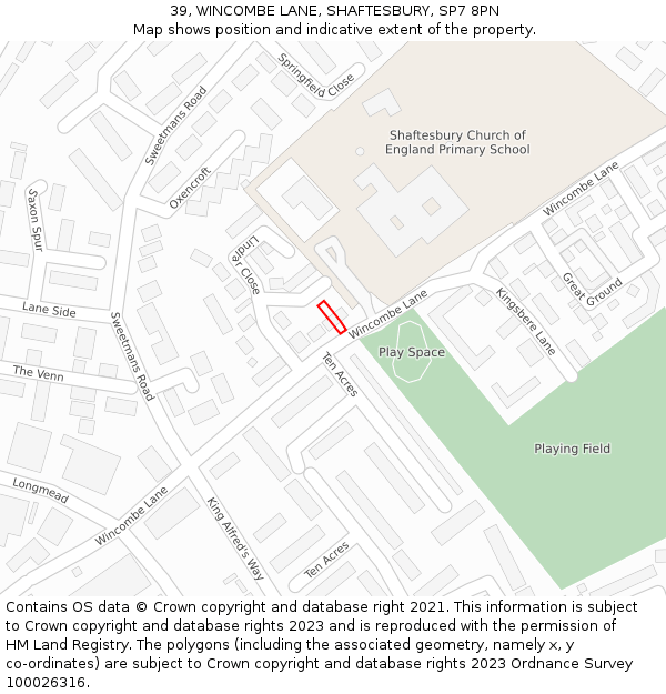 39, WINCOMBE LANE, SHAFTESBURY, SP7 8PN: Location map and indicative extent of plot