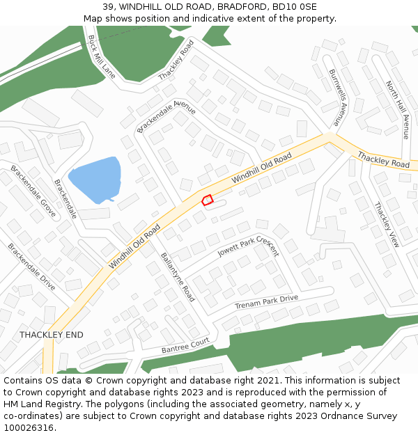 39, WINDHILL OLD ROAD, BRADFORD, BD10 0SE: Location map and indicative extent of plot