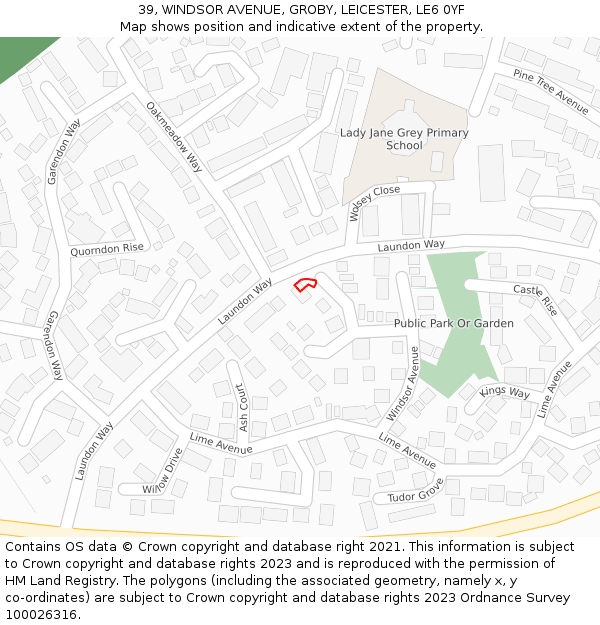 39, WINDSOR AVENUE, GROBY, LEICESTER, LE6 0YF: Location map and indicative extent of plot