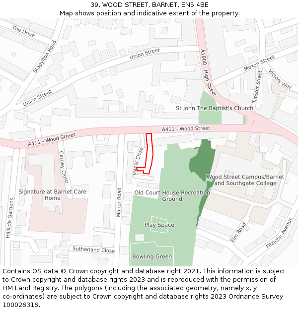 39, WOOD STREET, BARNET, EN5 4BE: Location map and indicative extent of plot