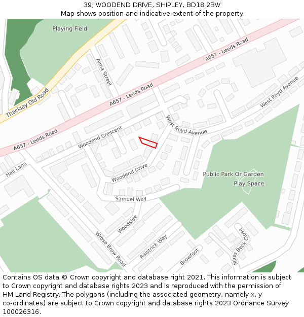39, WOODEND DRIVE, SHIPLEY, BD18 2BW: Location map and indicative extent of plot