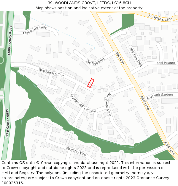 39, WOODLANDS GROVE, LEEDS, LS16 8GH: Location map and indicative extent of plot