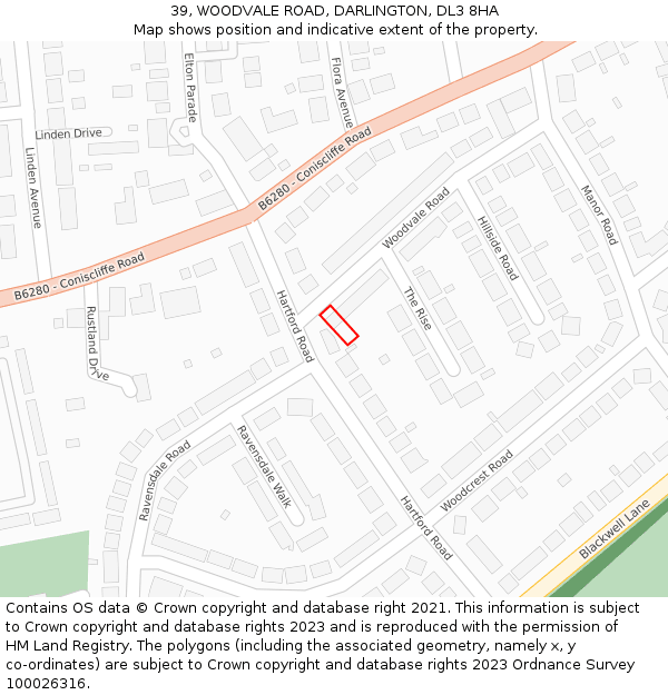 39, WOODVALE ROAD, DARLINGTON, DL3 8HA: Location map and indicative extent of plot