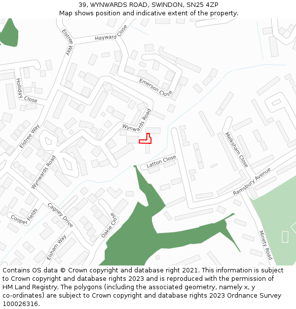 39, WYNWARDS ROAD, SWINDON, SN25 4ZP: Location map and indicative extent of plot