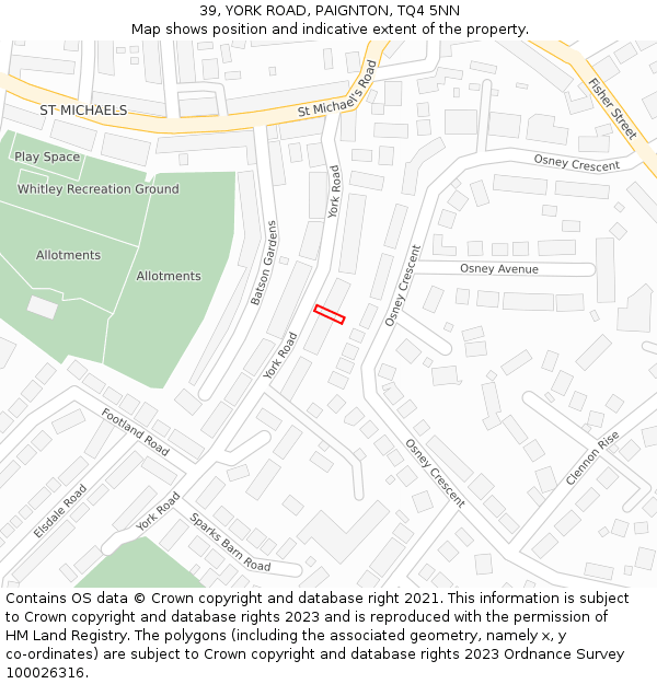 39, YORK ROAD, PAIGNTON, TQ4 5NN: Location map and indicative extent of plot
