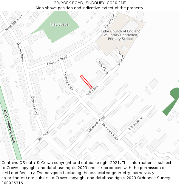 39, YORK ROAD, SUDBURY, CO10 1NF: Location map and indicative extent of plot