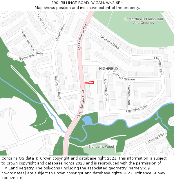 390, BILLINGE ROAD, WIGAN, WN3 6BH: Location map and indicative extent of plot