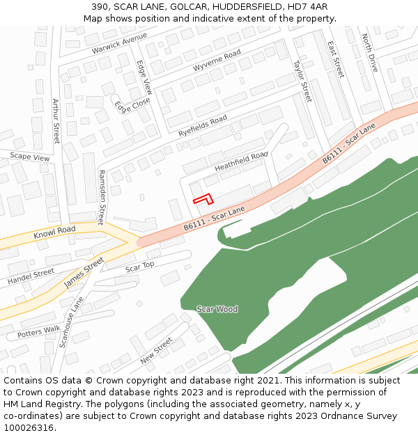 390, SCAR LANE, GOLCAR, HUDDERSFIELD, HD7 4AR: Location map and indicative extent of plot
