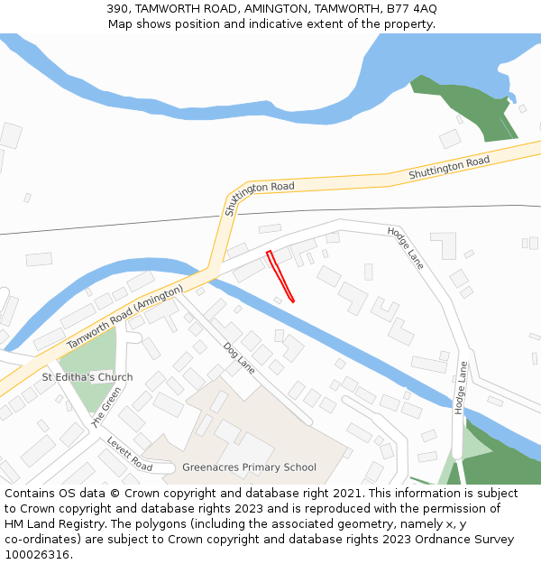 390, TAMWORTH ROAD, AMINGTON, TAMWORTH, B77 4AQ: Location map and indicative extent of plot