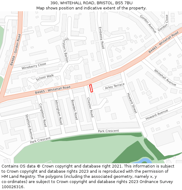 390, WHITEHALL ROAD, BRISTOL, BS5 7BU: Location map and indicative extent of plot