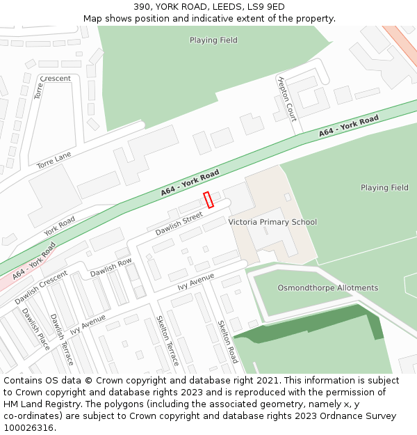 390, YORK ROAD, LEEDS, LS9 9ED: Location map and indicative extent of plot