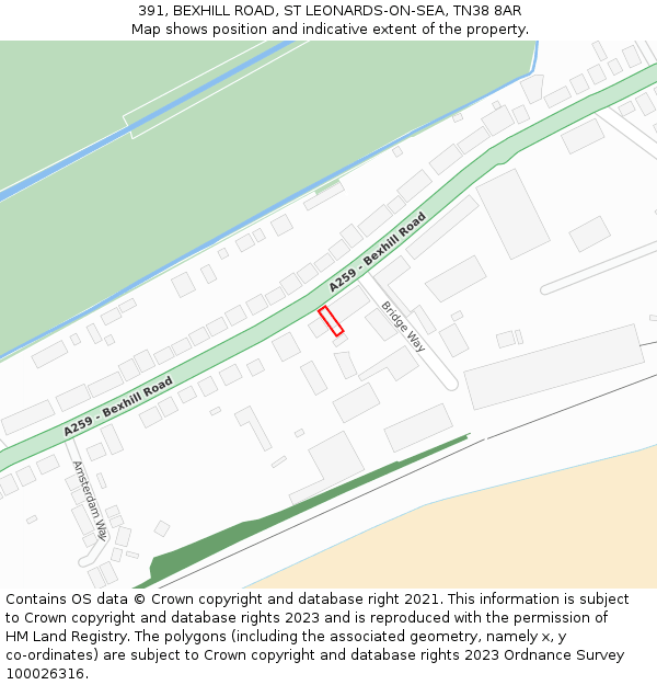 391, BEXHILL ROAD, ST LEONARDS-ON-SEA, TN38 8AR: Location map and indicative extent of plot