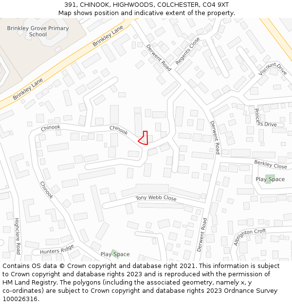 391, CHINOOK, HIGHWOODS, COLCHESTER, CO4 9XT: Location map and indicative extent of plot