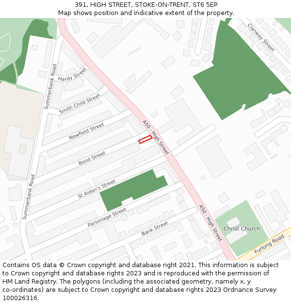 391, HIGH STREET, STOKE-ON-TRENT, ST6 5EP: Location map and indicative extent of plot