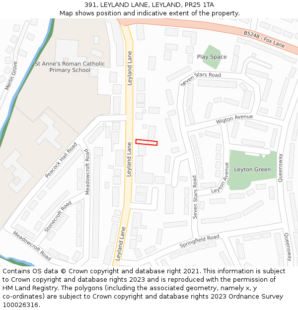 391, LEYLAND LANE, LEYLAND, PR25 1TA: Location map and indicative extent of plot