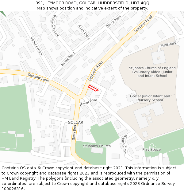 391, LEYMOOR ROAD, GOLCAR, HUDDERSFIELD, HD7 4QQ: Location map and indicative extent of plot