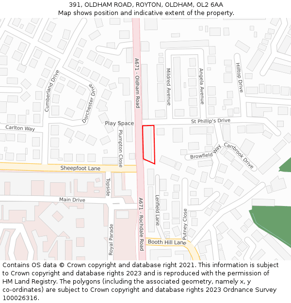 391, OLDHAM ROAD, ROYTON, OLDHAM, OL2 6AA: Location map and indicative extent of plot