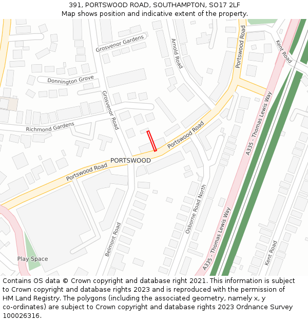 391, PORTSWOOD ROAD, SOUTHAMPTON, SO17 2LF: Location map and indicative extent of plot