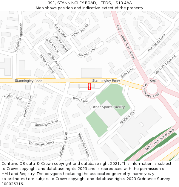 391, STANNINGLEY ROAD, LEEDS, LS13 4AA: Location map and indicative extent of plot