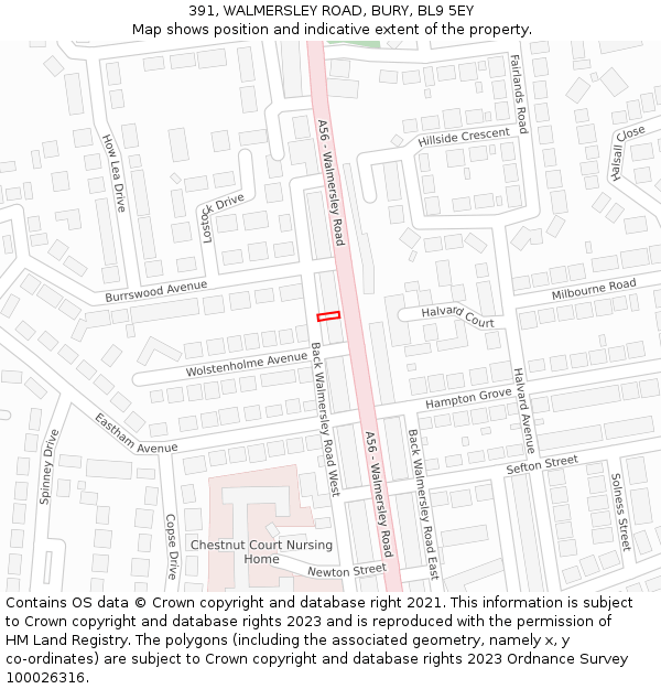 391, WALMERSLEY ROAD, BURY, BL9 5EY: Location map and indicative extent of plot