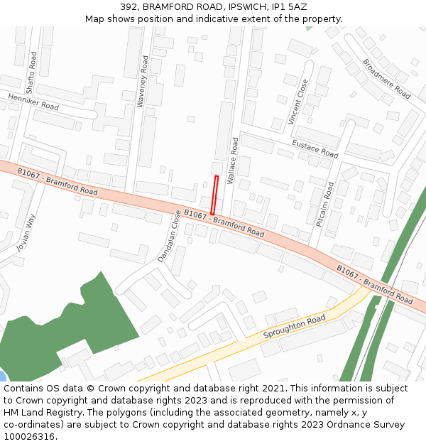 392, BRAMFORD ROAD, IPSWICH, IP1 5AZ: Location map and indicative extent of plot