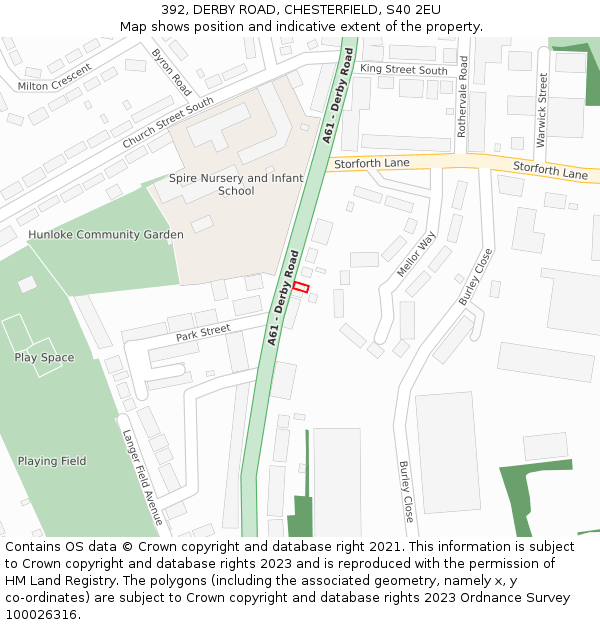 392, DERBY ROAD, CHESTERFIELD, S40 2EU: Location map and indicative extent of plot