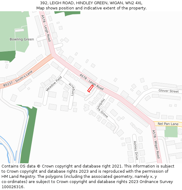 392, LEIGH ROAD, HINDLEY GREEN, WIGAN, WN2 4XL: Location map and indicative extent of plot
