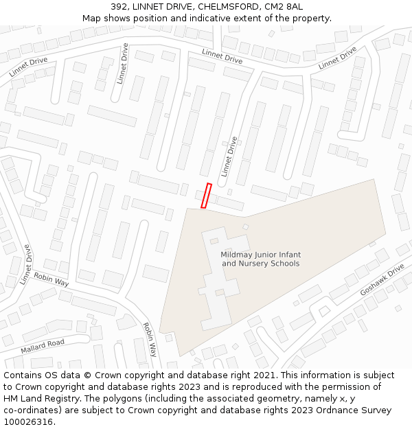 392, LINNET DRIVE, CHELMSFORD, CM2 8AL: Location map and indicative extent of plot