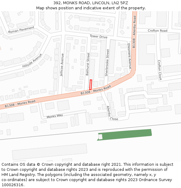 392, MONKS ROAD, LINCOLN, LN2 5PZ: Location map and indicative extent of plot