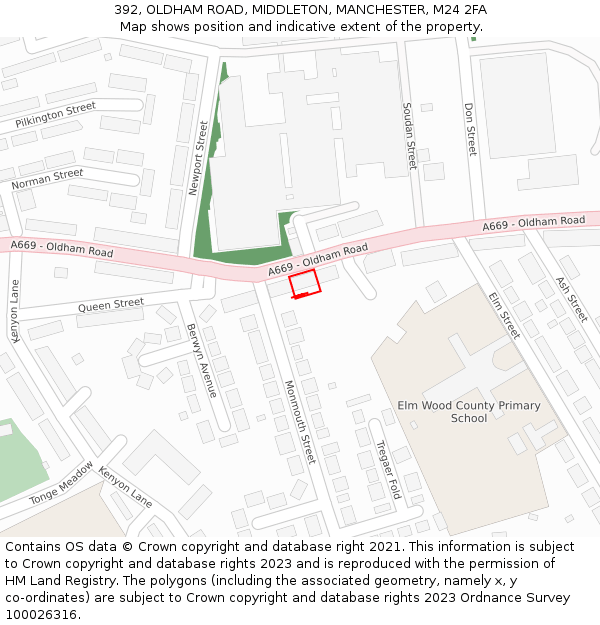 392, OLDHAM ROAD, MIDDLETON, MANCHESTER, M24 2FA: Location map and indicative extent of plot