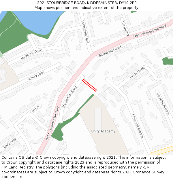 392, STOURBRIDGE ROAD, KIDDERMINSTER, DY10 2PP: Location map and indicative extent of plot