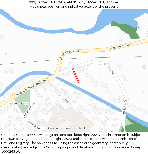 392, TAMWORTH ROAD, AMINGTON, TAMWORTH, B77 4AQ: Location map and indicative extent of plot