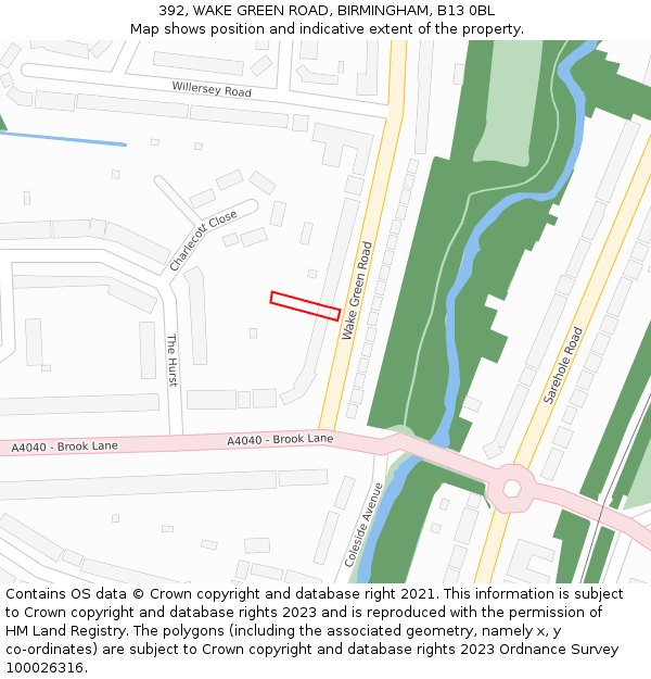 392, WAKE GREEN ROAD, BIRMINGHAM, B13 0BL: Location map and indicative extent of plot