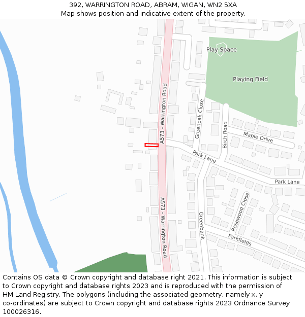 392, WARRINGTON ROAD, ABRAM, WIGAN, WN2 5XA: Location map and indicative extent of plot