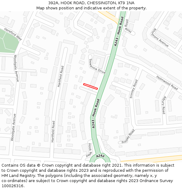 392A, HOOK ROAD, CHESSINGTON, KT9 1NA: Location map and indicative extent of plot