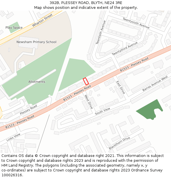 392B, PLESSEY ROAD, BLYTH, NE24 3RE: Location map and indicative extent of plot