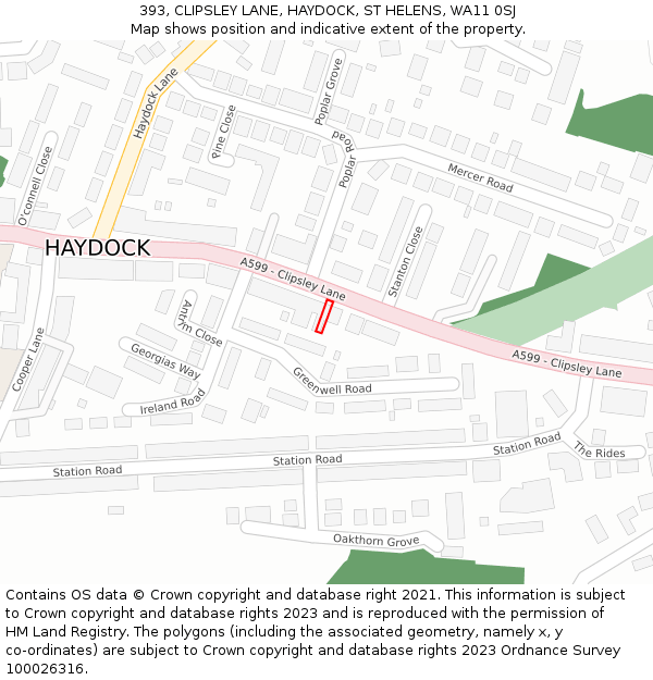 393, CLIPSLEY LANE, HAYDOCK, ST HELENS, WA11 0SJ: Location map and indicative extent of plot
