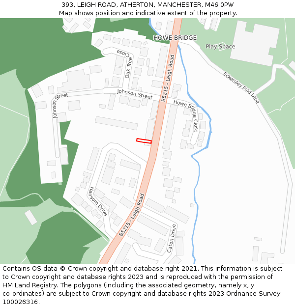 393, LEIGH ROAD, ATHERTON, MANCHESTER, M46 0PW: Location map and indicative extent of plot