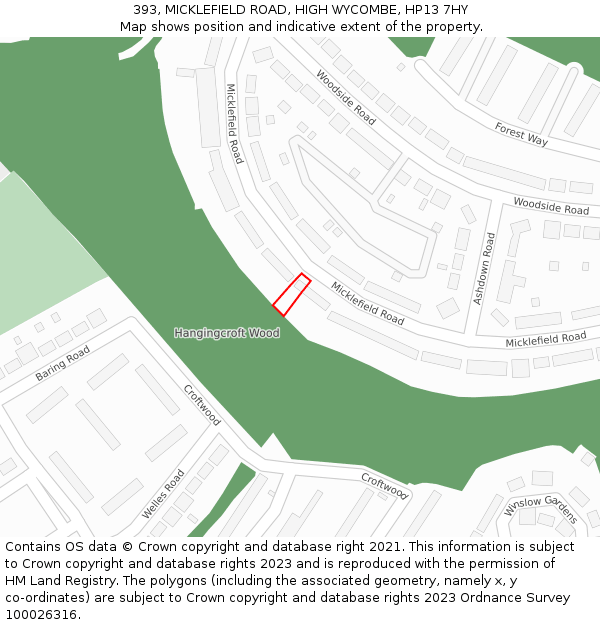 393, MICKLEFIELD ROAD, HIGH WYCOMBE, HP13 7HY: Location map and indicative extent of plot