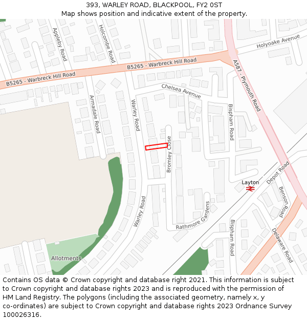 393, WARLEY ROAD, BLACKPOOL, FY2 0ST: Location map and indicative extent of plot